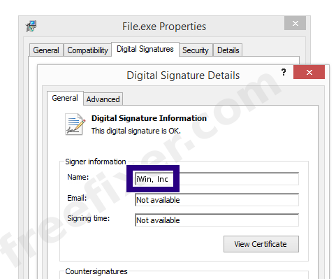 Screenshot of the iWin, Inc certificate